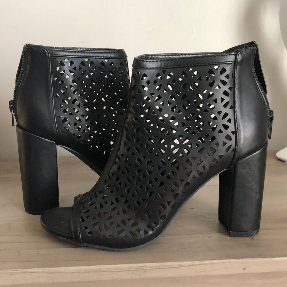 Report -black cut out peep toe booties